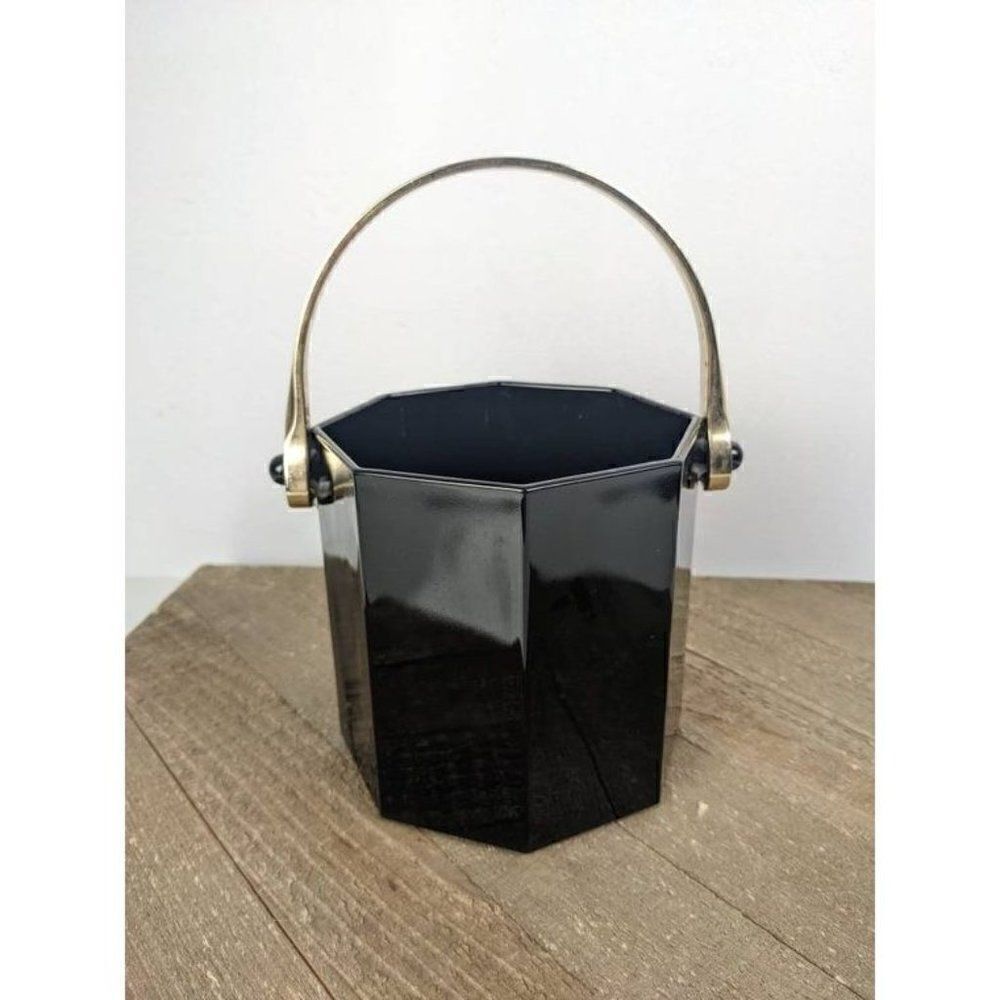 Arcoroc Octime Black ice bucket, Black glass barware, 80s geometric kitchen